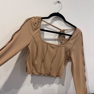 Tan ribbed flare sleeve top